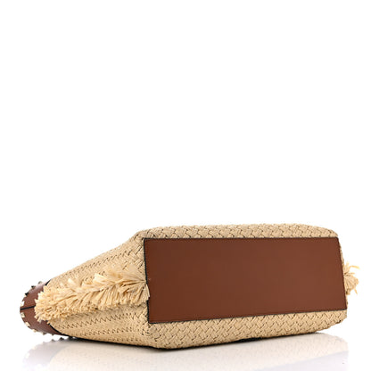 Valentino Garavani Raffia Calfskin Rockstud Shoulder Tote Naturale Saddle Brown 5 of 31