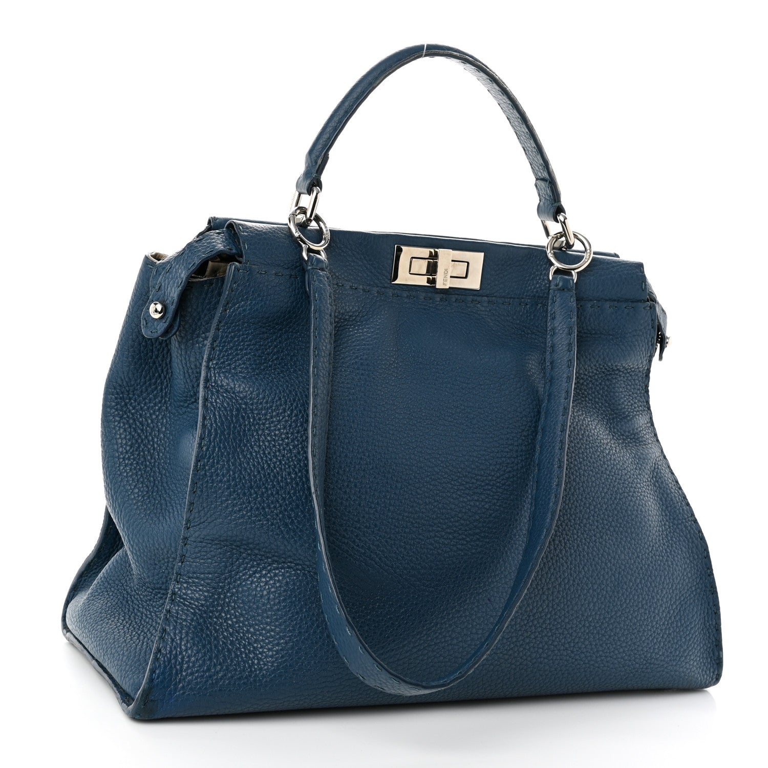 Fendi Cuoio Romano Selleria Bi-Color Medium Peekaboo Iconic Satchel Blue Latte 3 of 10