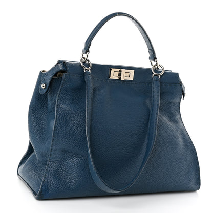 Fendi Cuoio Romano Selleria Bi-Color Medium Peekaboo Iconic Satchel Blue Latte 3 of 10
