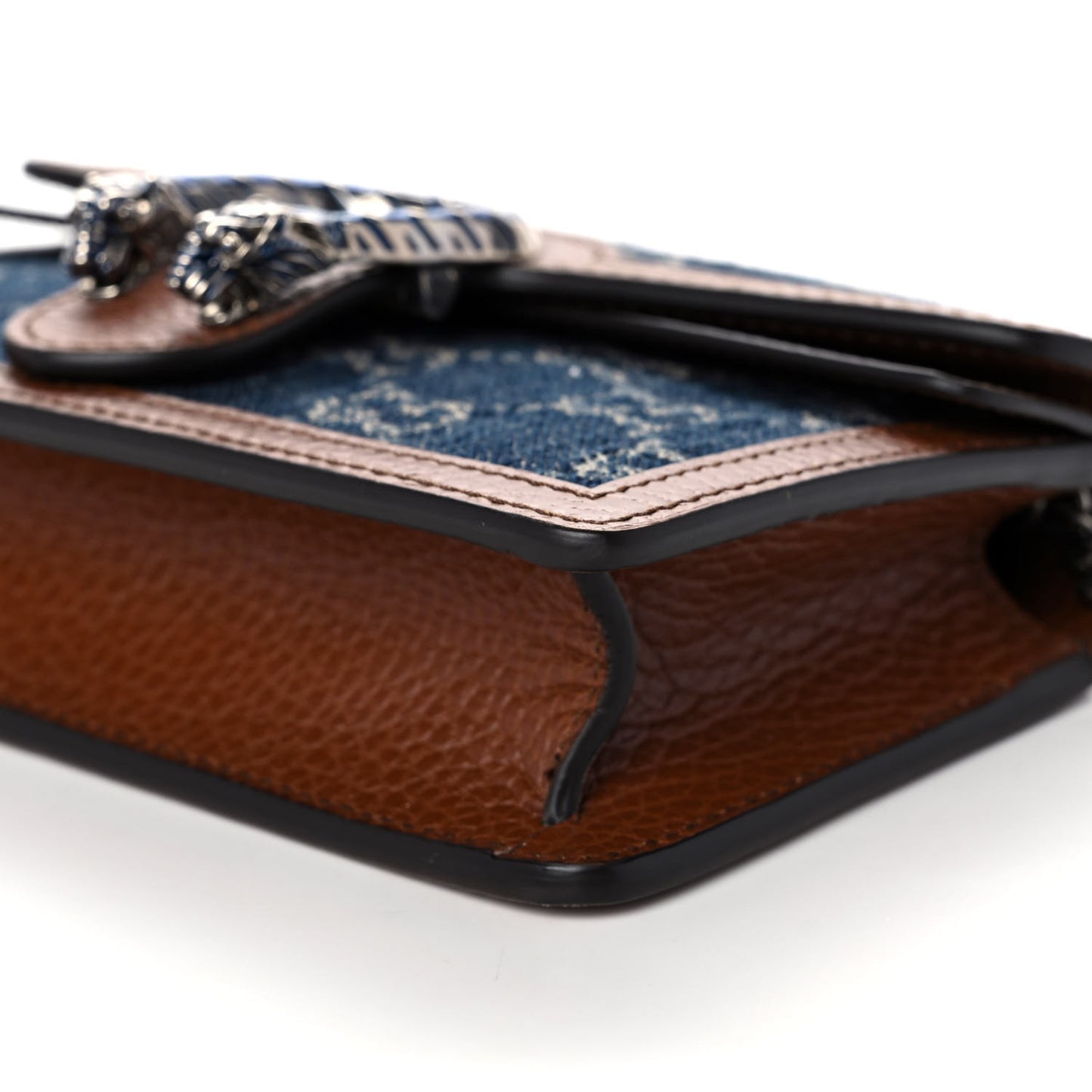 New Denim GG Monogram Dollar Calfskin Enamel Super Mini Dionysus Shoulder Bag Blue Tea Cuir Epilog Electric Blue