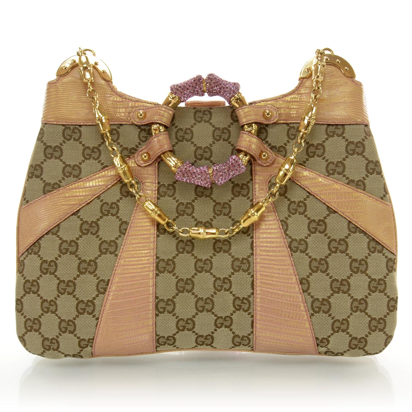 Monogram Calfskin Lizard Embossed Bamboo Chain Shoulder Bag