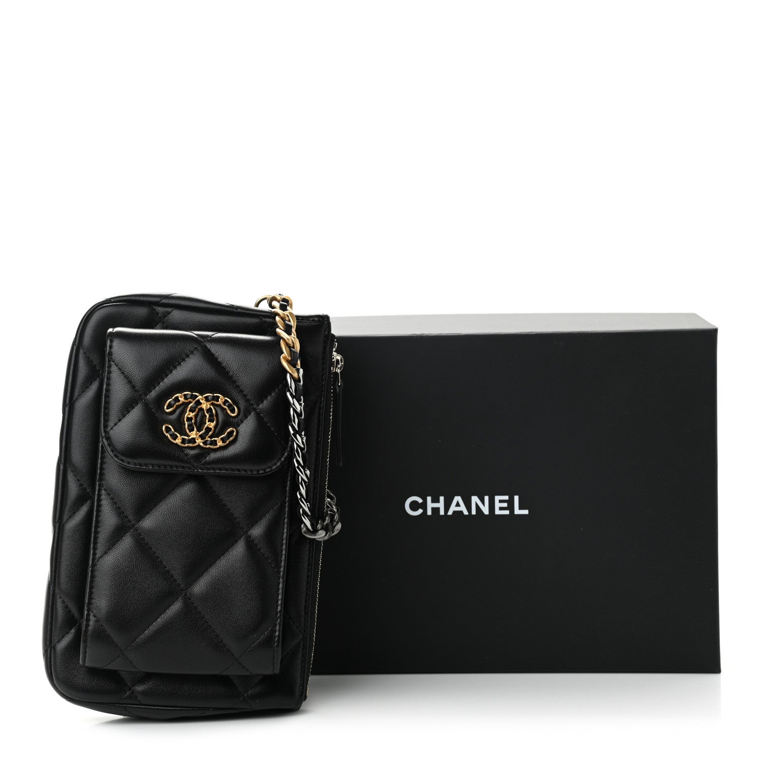 Chanel Lambskin Quilted Chanel 19 Pouch With Handle Black 11 of 11