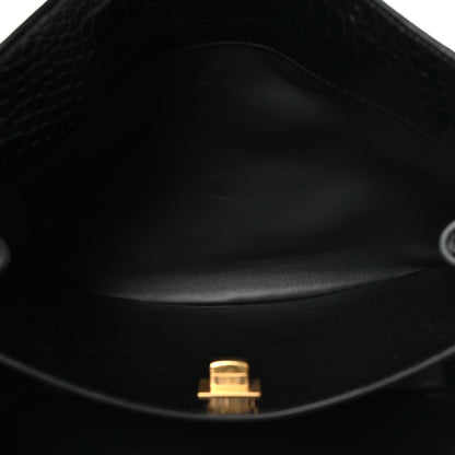 Balenciaga Shiny Calfskin Crocodile Embossed Medium Rodeo Top Handle Handbag Black 4 of 9