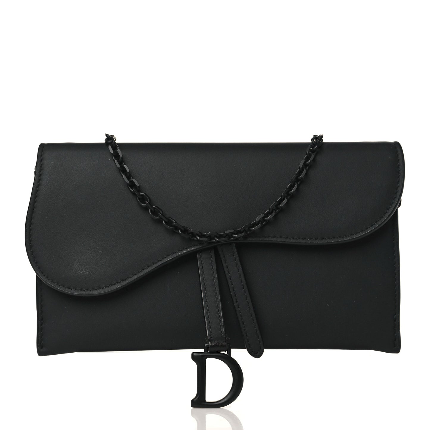 Ultra Matte Calfskin Saddle Chain Wallet Pouch Black