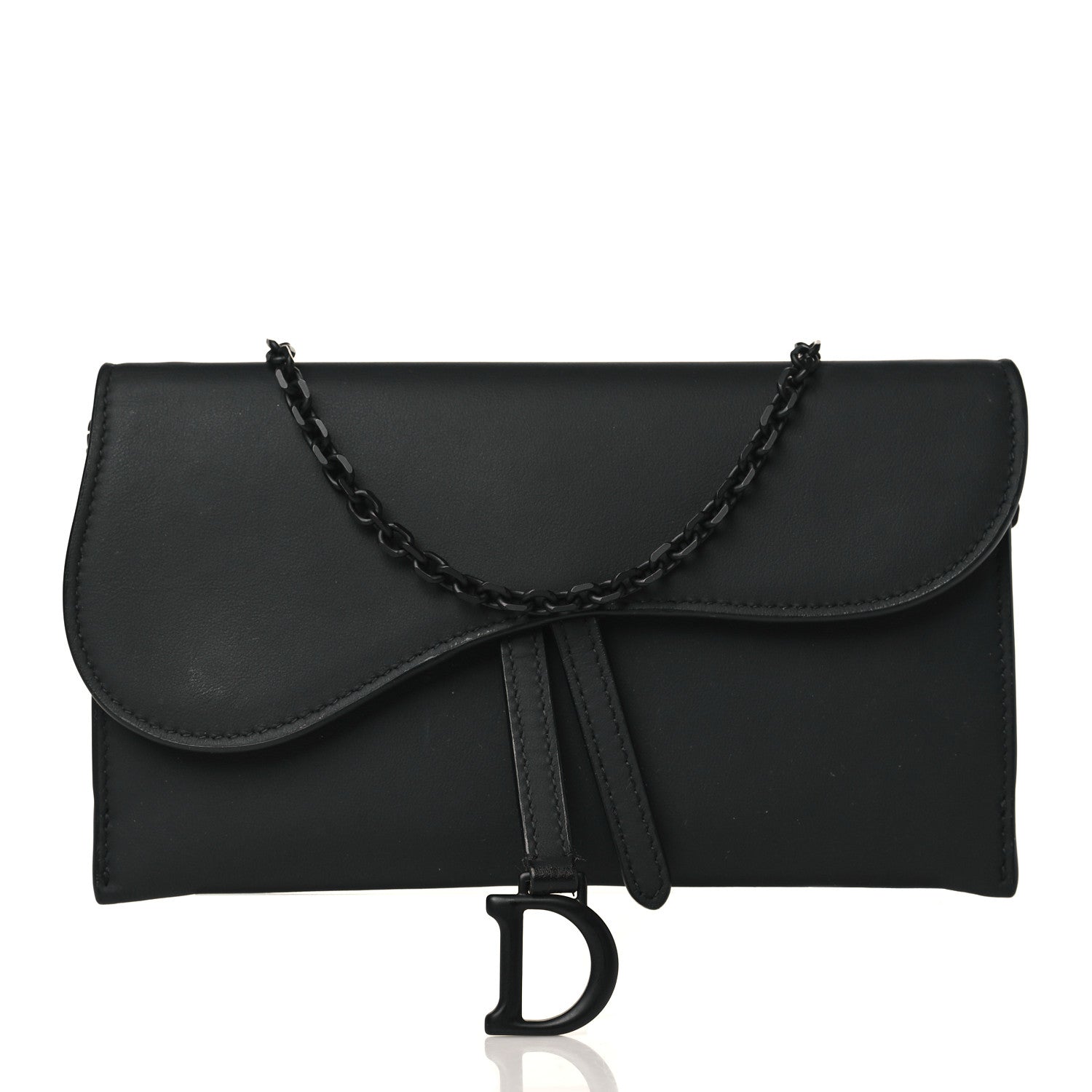 Christian Dior Ultra Matte Calfskin Saddle Chain Wallet Pouch Black 3 of 9