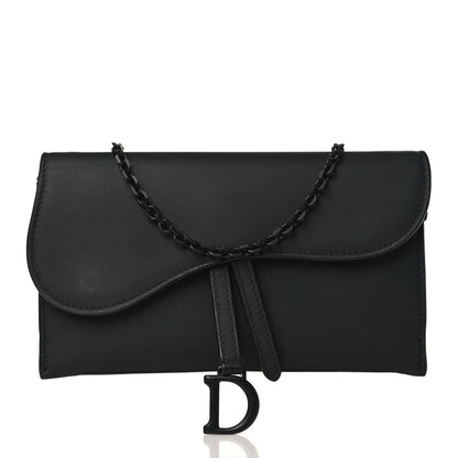 Christian Dior Ultra Matte Calfskin Saddle Chain Wallet Pouch Black 3 of 9