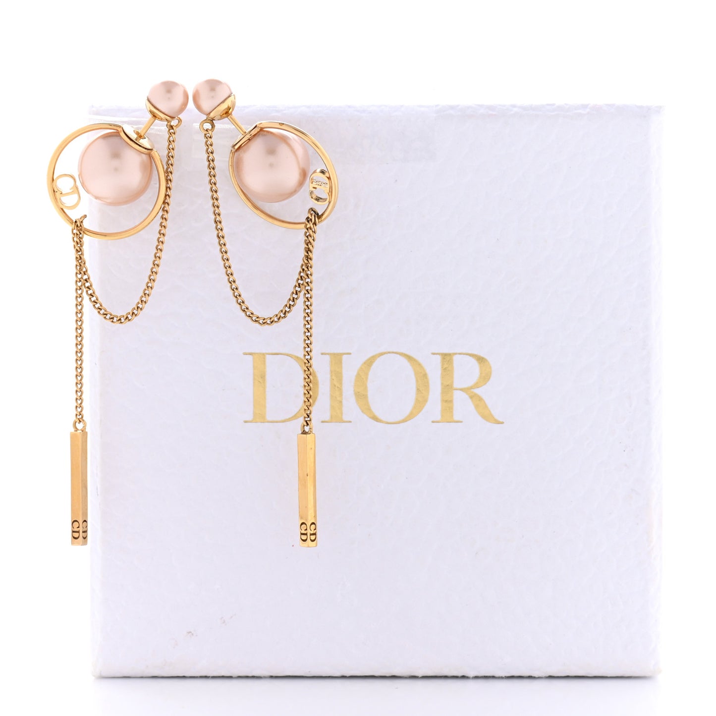 Pearl Tribales Dangle Chain Earrings Pink Gold
