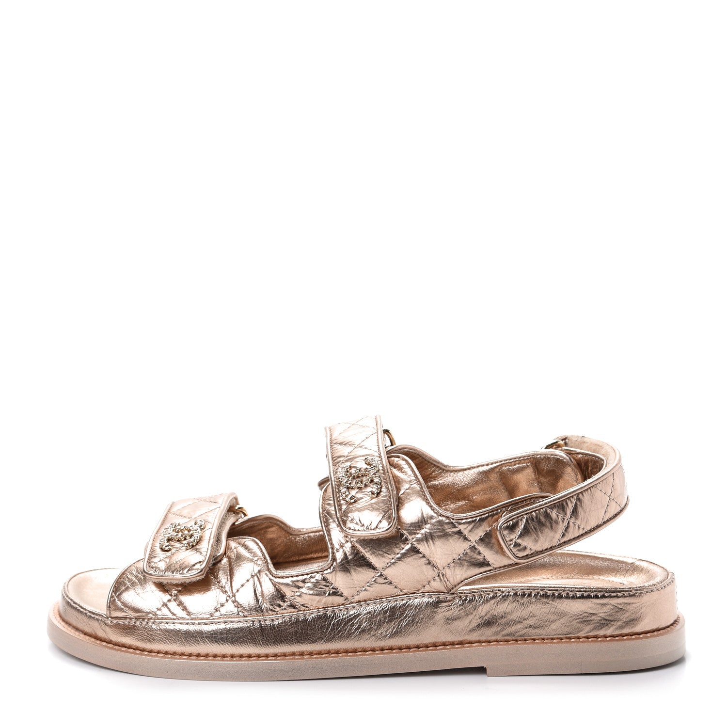Chanel Iridescent Lambskin Quilted Velcro Dad Sandals 39 Light Bronze 1 of 11
