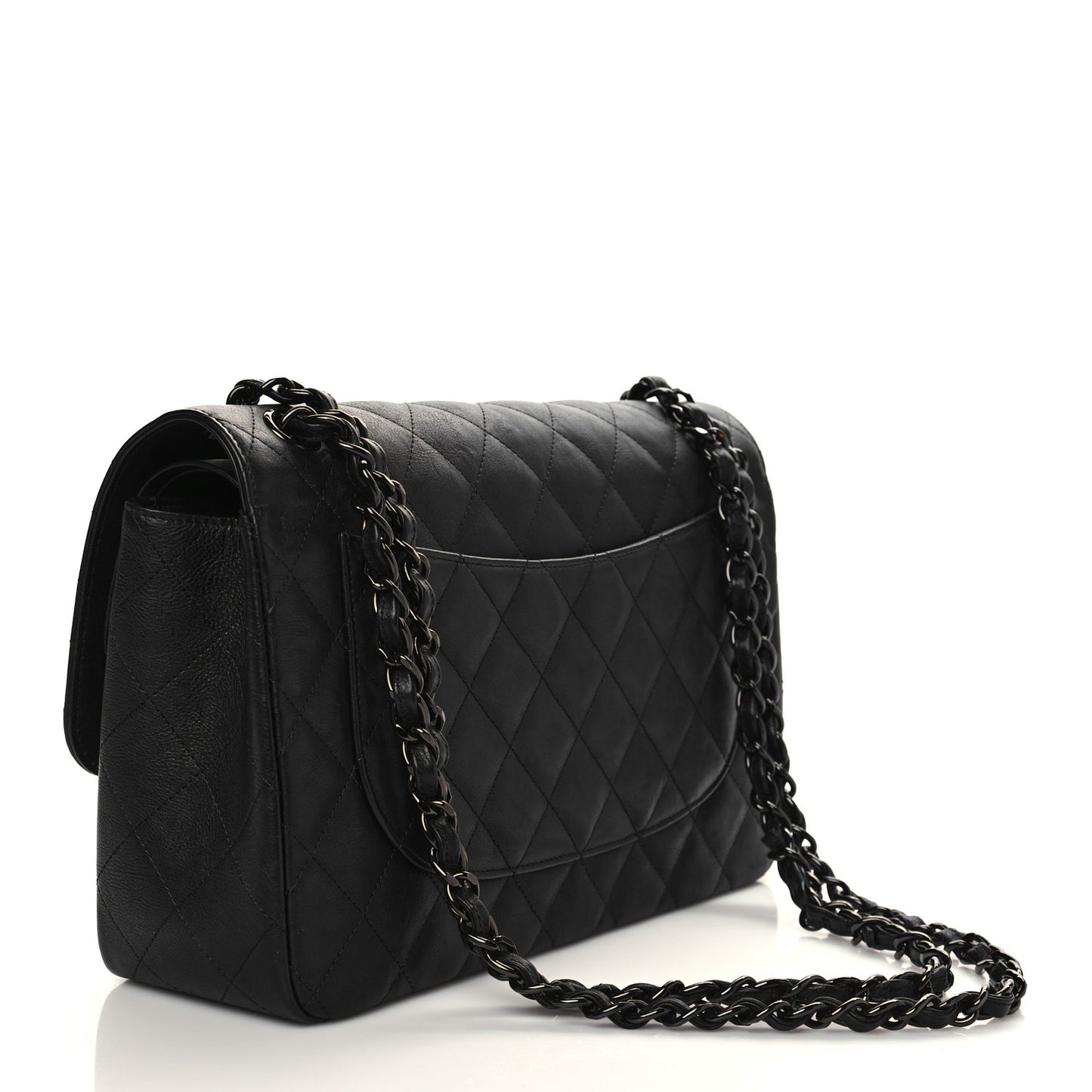 Crumpled Calfskin Quilted Jumbo Double Flap So Black