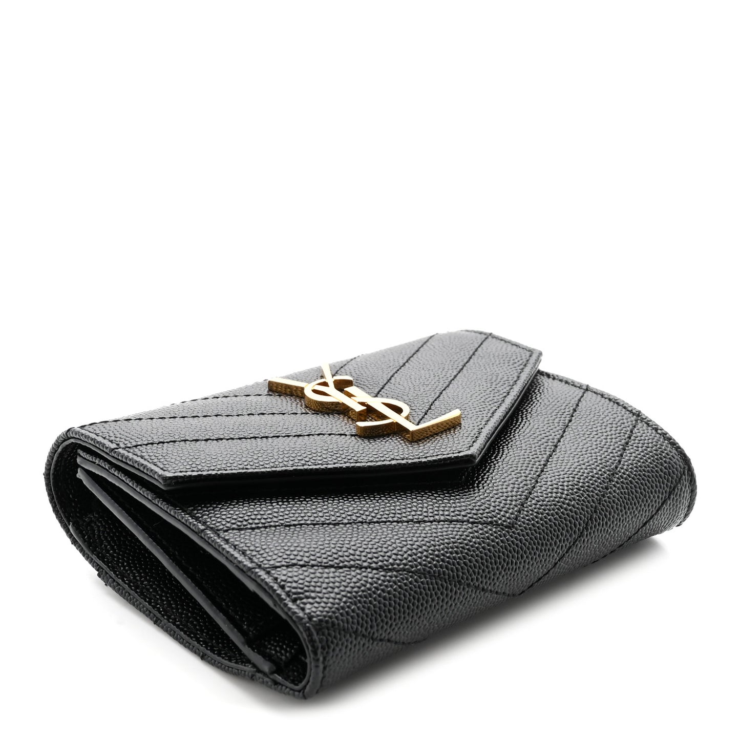 Grain De Poudre Matelasse Chevron Monogram Compact Tri Fold Wallet Black