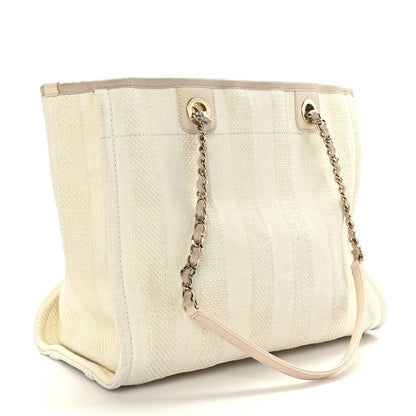 Chanel Straw Raffia Calfskin Striped Small Deauville Tote Beige 3 of 9