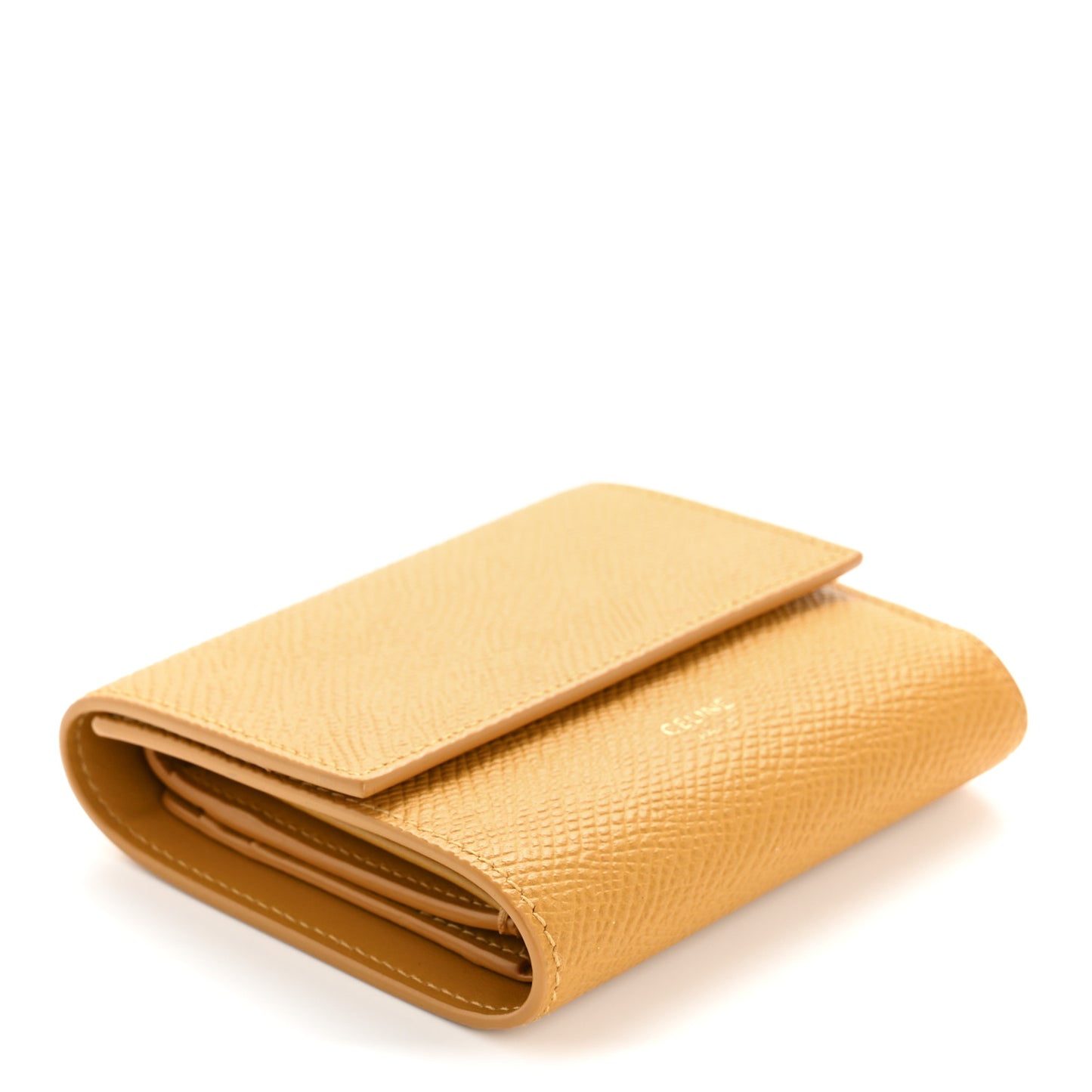 Grained Calfskin Small Tri-Fold Wallet Amber