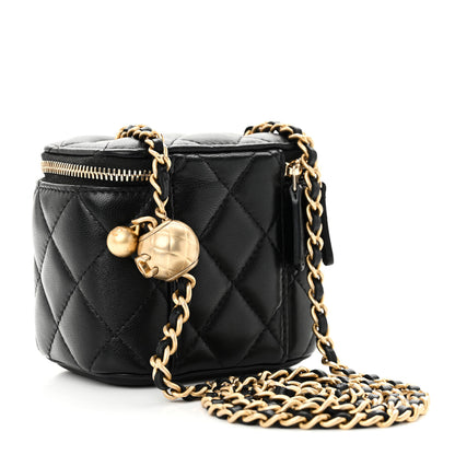 Chanel Lambskin Quilted Mini Pearl Crush Vanity Case With Chain Black 3 of 10