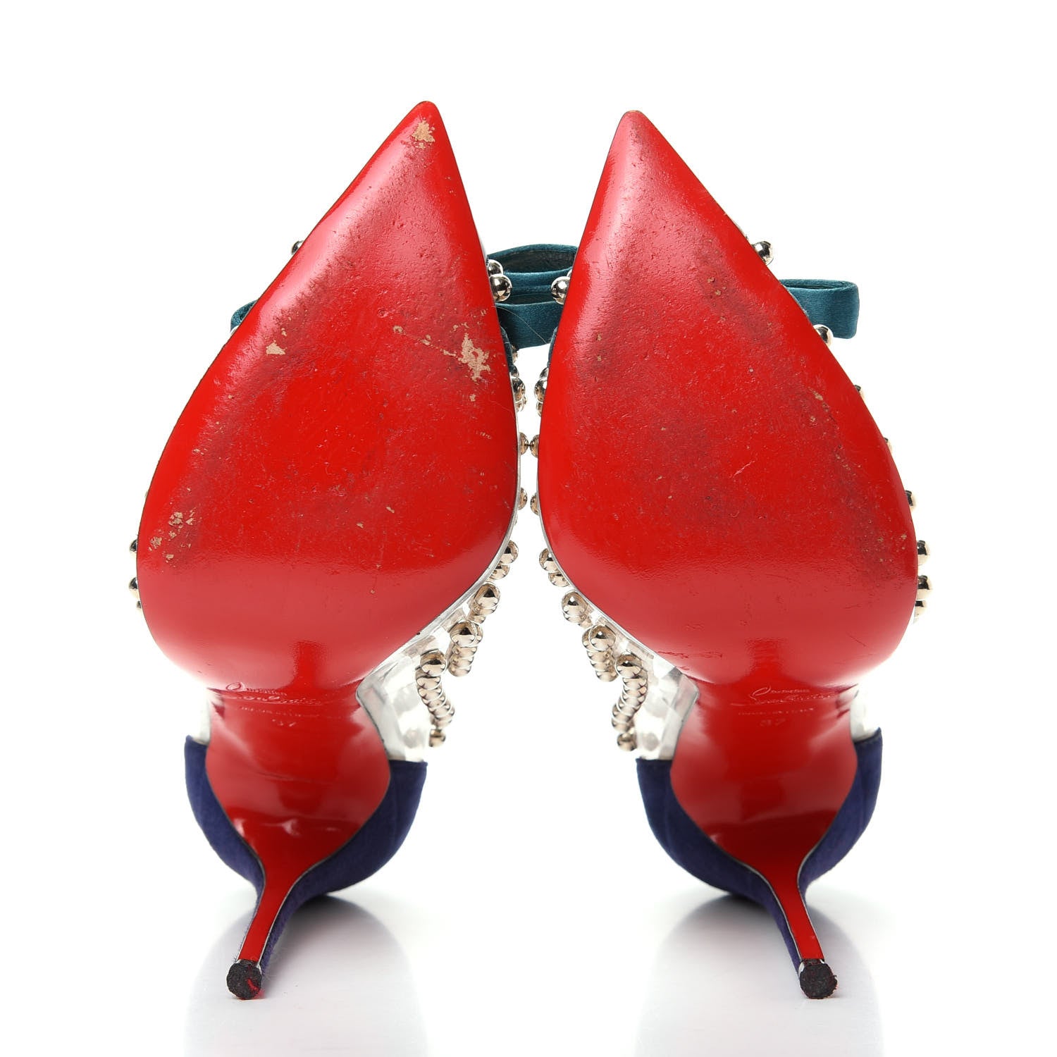 Christian Louboutin Suede Patent Studded Bille et Boule 100 Pumps 37 Navy 6 of 9