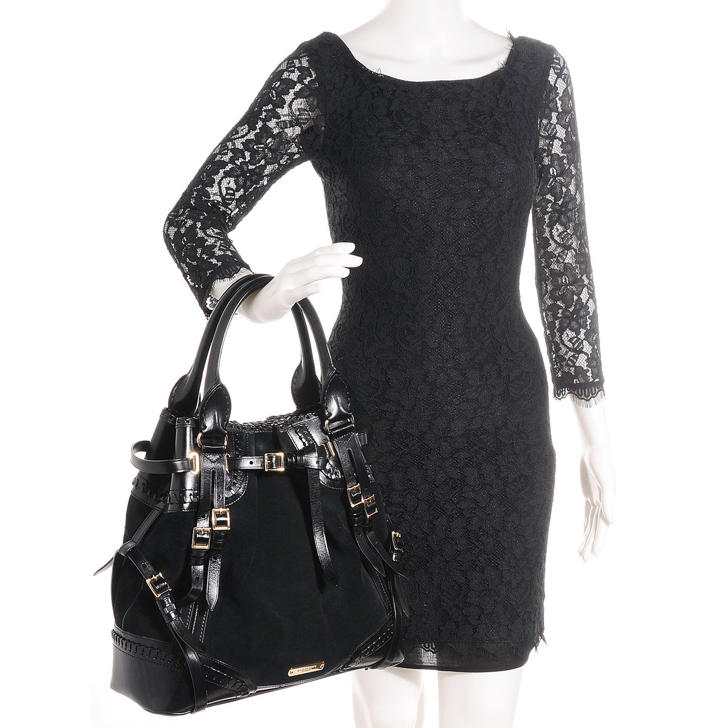 Suede Calfskin Medium Whipstitch Tote Black