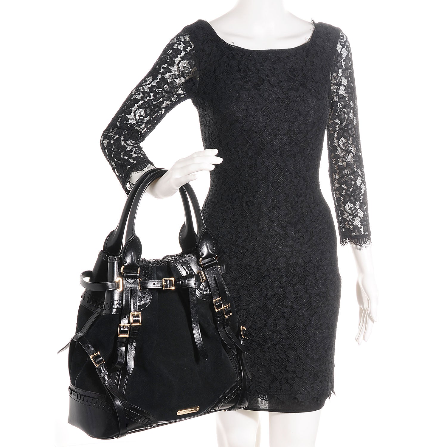 Burberry Suede Calfskin Medium Whipstitch Tote Black 2 of 9