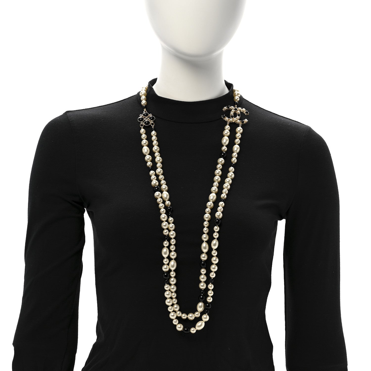 Chanel Pearl Resin Crystal CC Long Necklace Black Gold 2 of 8