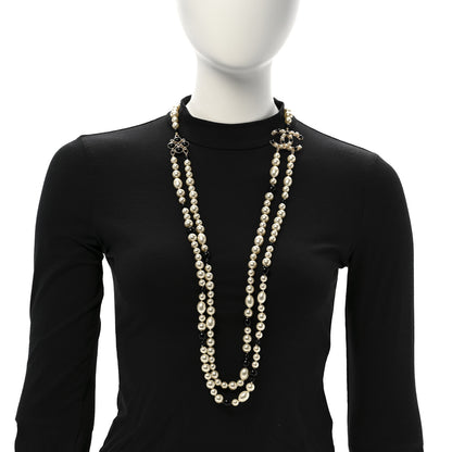 Chanel Pearl Resin Crystal CC Long Necklace Black Gold 2 of 8