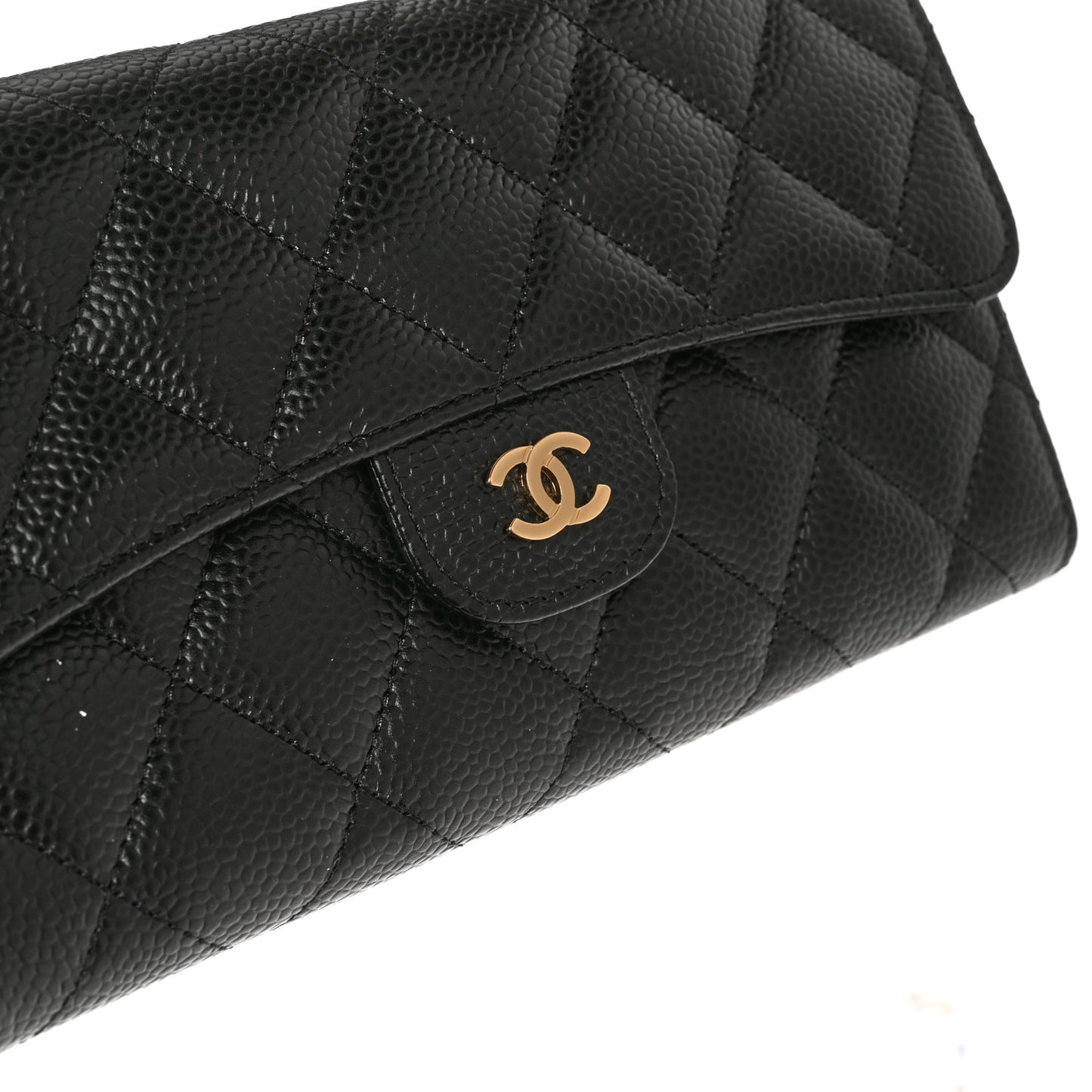 Caviar Quilted Long Flap Wallet Black