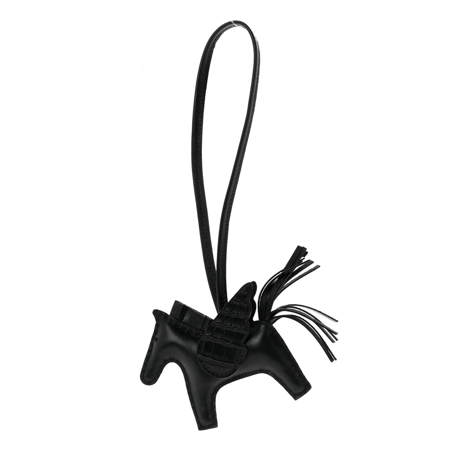 Hermes Milo Lambskin Lizard Touch Grigri Rodeo Pegase Horse Bag Charm PM So Black 1 of 5