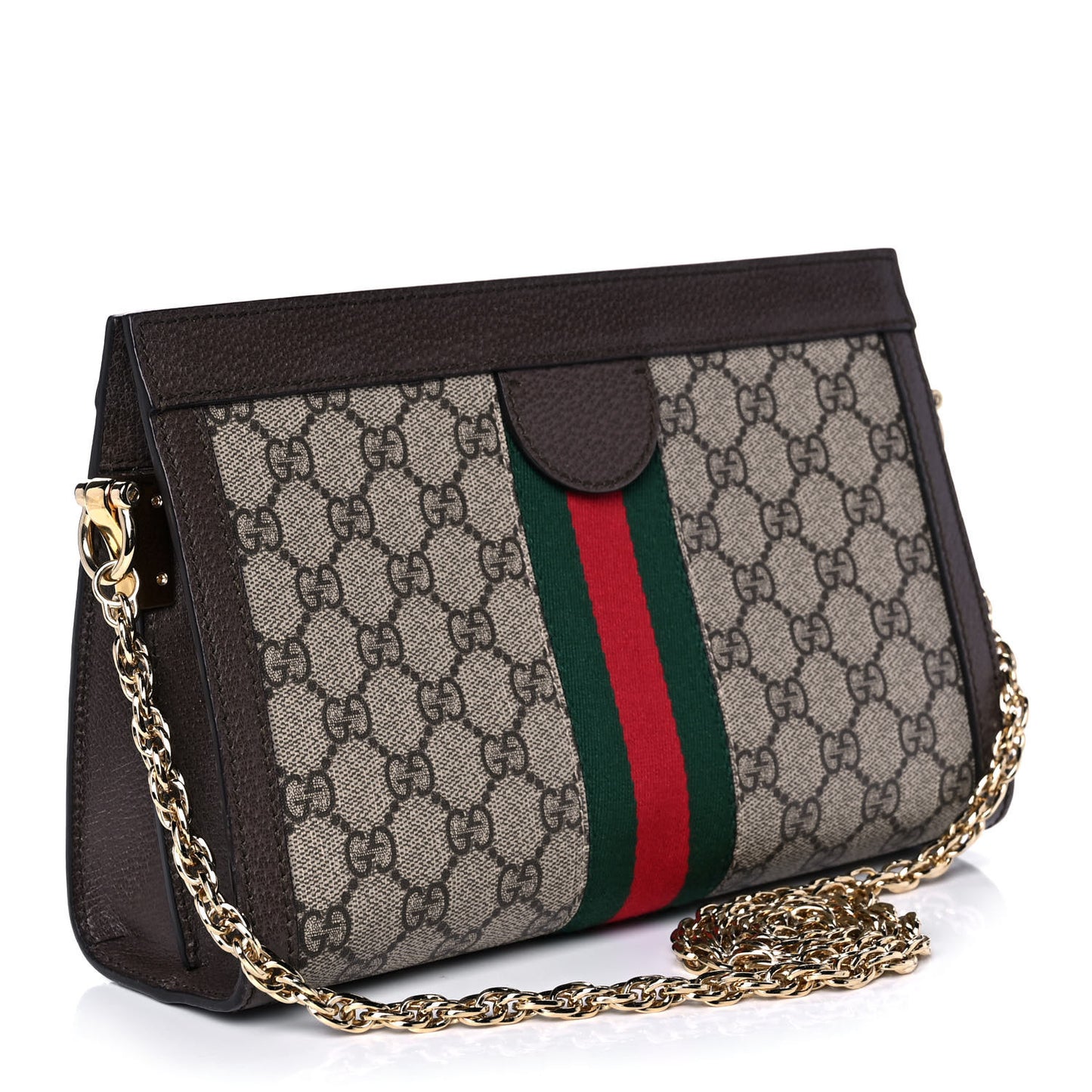 GG Supreme Monogram Web Small Ophidia Chain Shoulder Bag Brown