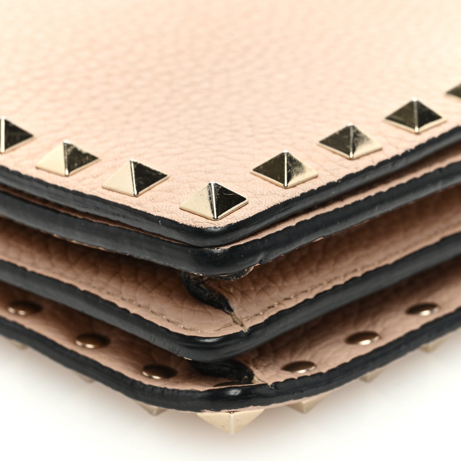 Valentino Garavani Pebbled Calfskin Rockstud Wallet On Chain Poudre 9 of 12