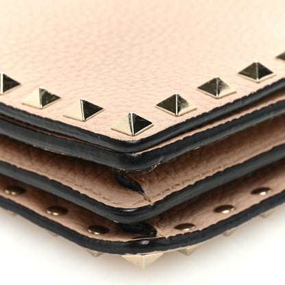Valentino Garavani Pebbled Calfskin Rockstud Wallet On Chain Poudre 9 of 12