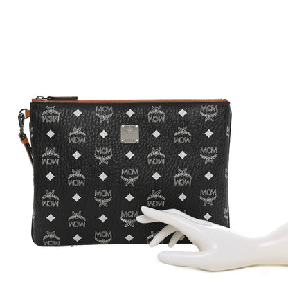 MCM Visetos Medium Stark Wristlet Pouch Black Cognac 2 of 8