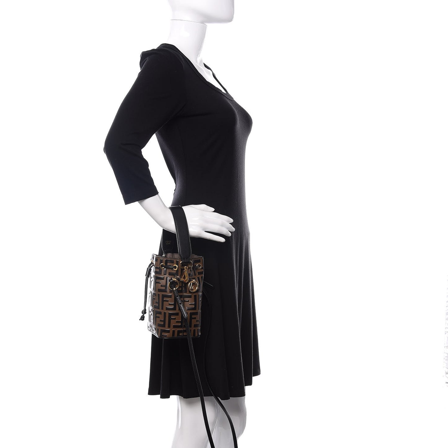 Vitello Liberty F is Fendi Bi-Color FF 1974 Embossed Mini Mon Tresor Bucket Bag Maya Black