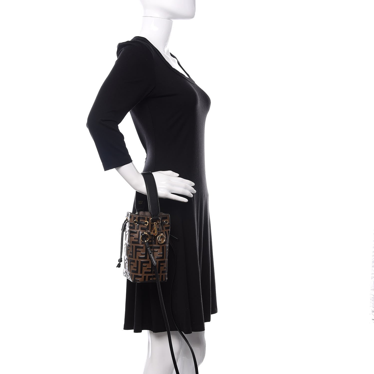 Fendi Vitello Liberty F is Fendi Bi-Color FF 1974 Embossed Mini Mon Tresor Bucket Bag Maya Black 3 of 11