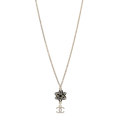 Chanel Enamel Crystal CC Camellia Flower Necklace Gold Black 1 of 4