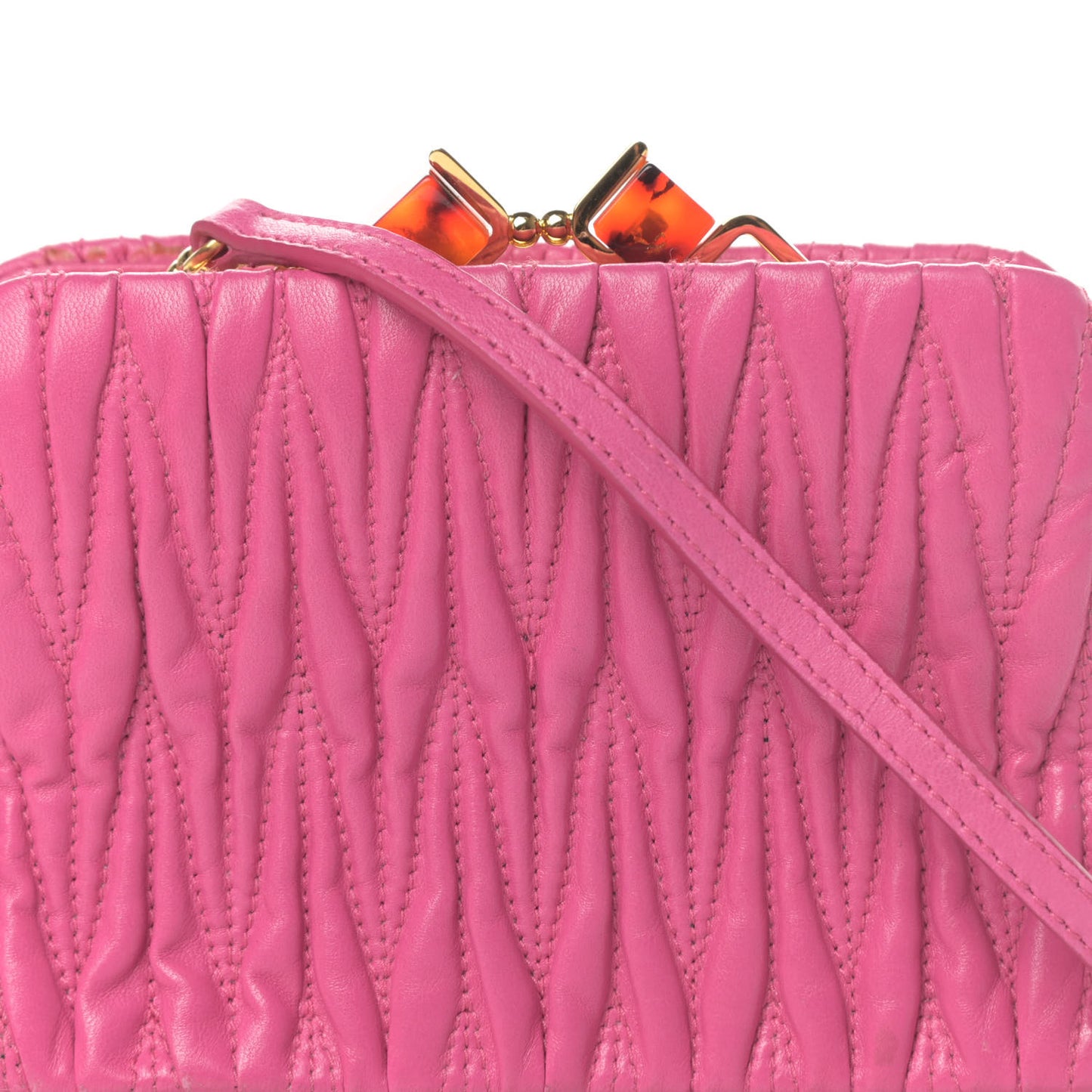 Nappa Matelasse Kisslock Frame Crossbody Bag Fuxia