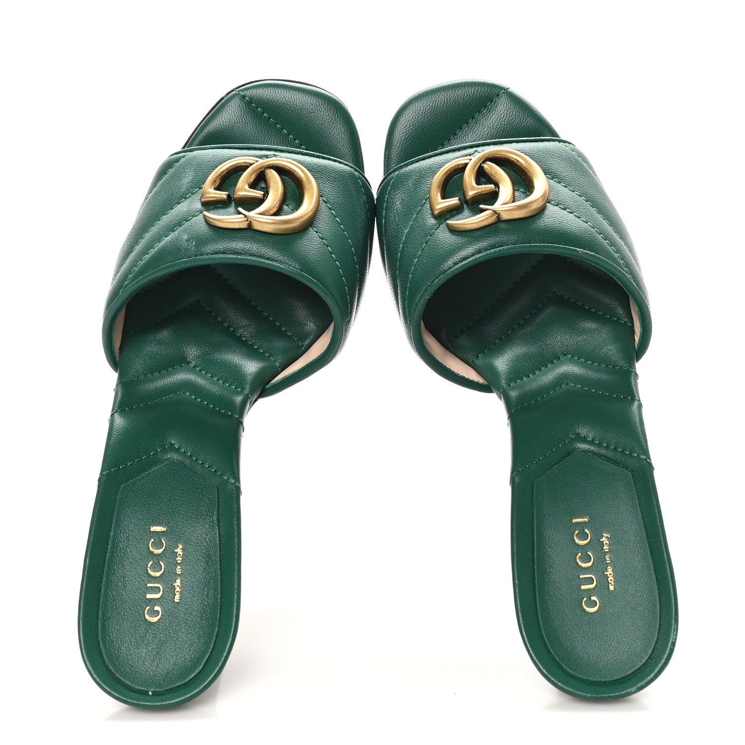 Gucci Nappa Matelasse GG Marmont 75mm Slide Sandals 35 Emerald 2 of 10