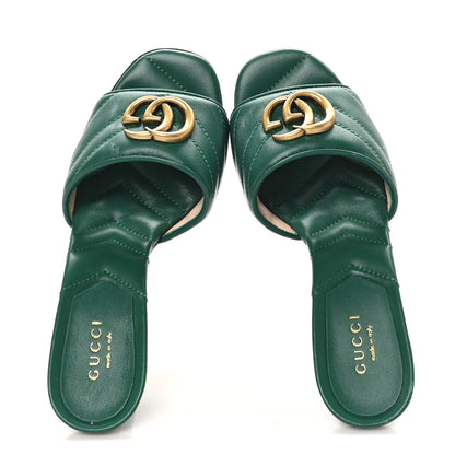 Gucci Nappa Matelasse GG Marmont 75mm Slide Sandals 35 Emerald 2 of 10