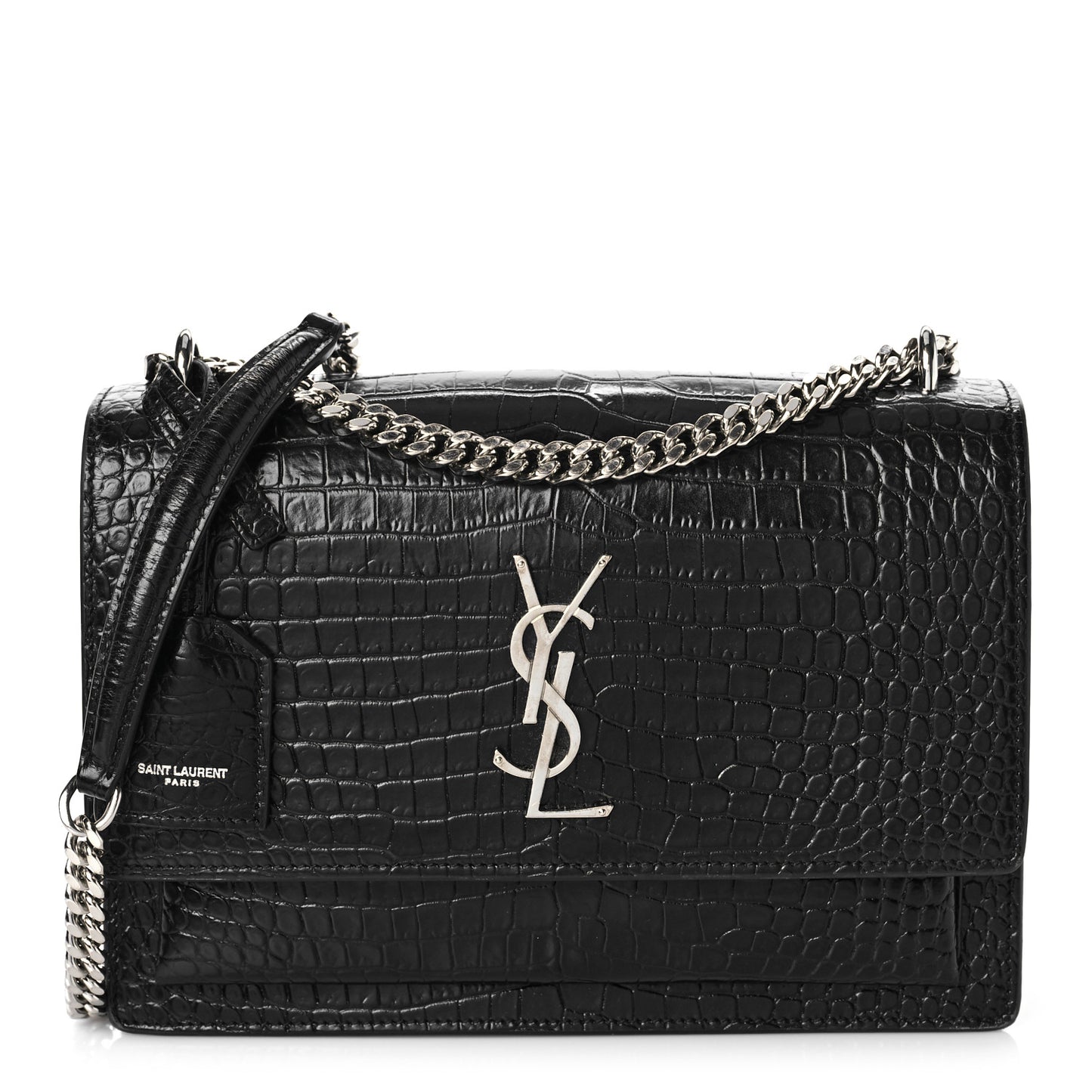 Calfskin Crocodile Embossed Medium Monogram Sunset Black