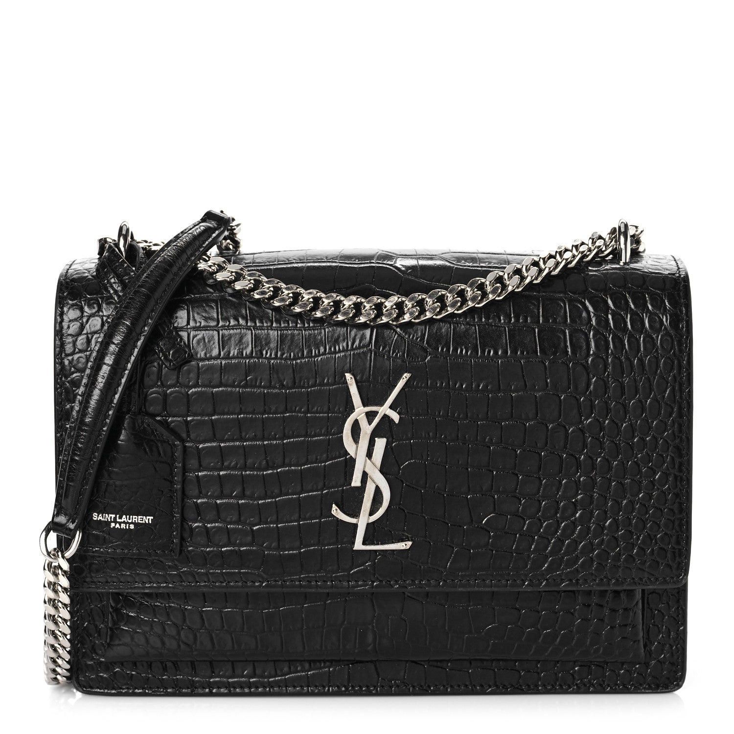 Saint Laurent Calfskin Crocodile Embossed Medium Monogram Sunset Black 1 of 9