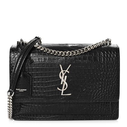 Saint Laurent Calfskin Crocodile Embossed Medium Monogram Sunset Black 1 of 9