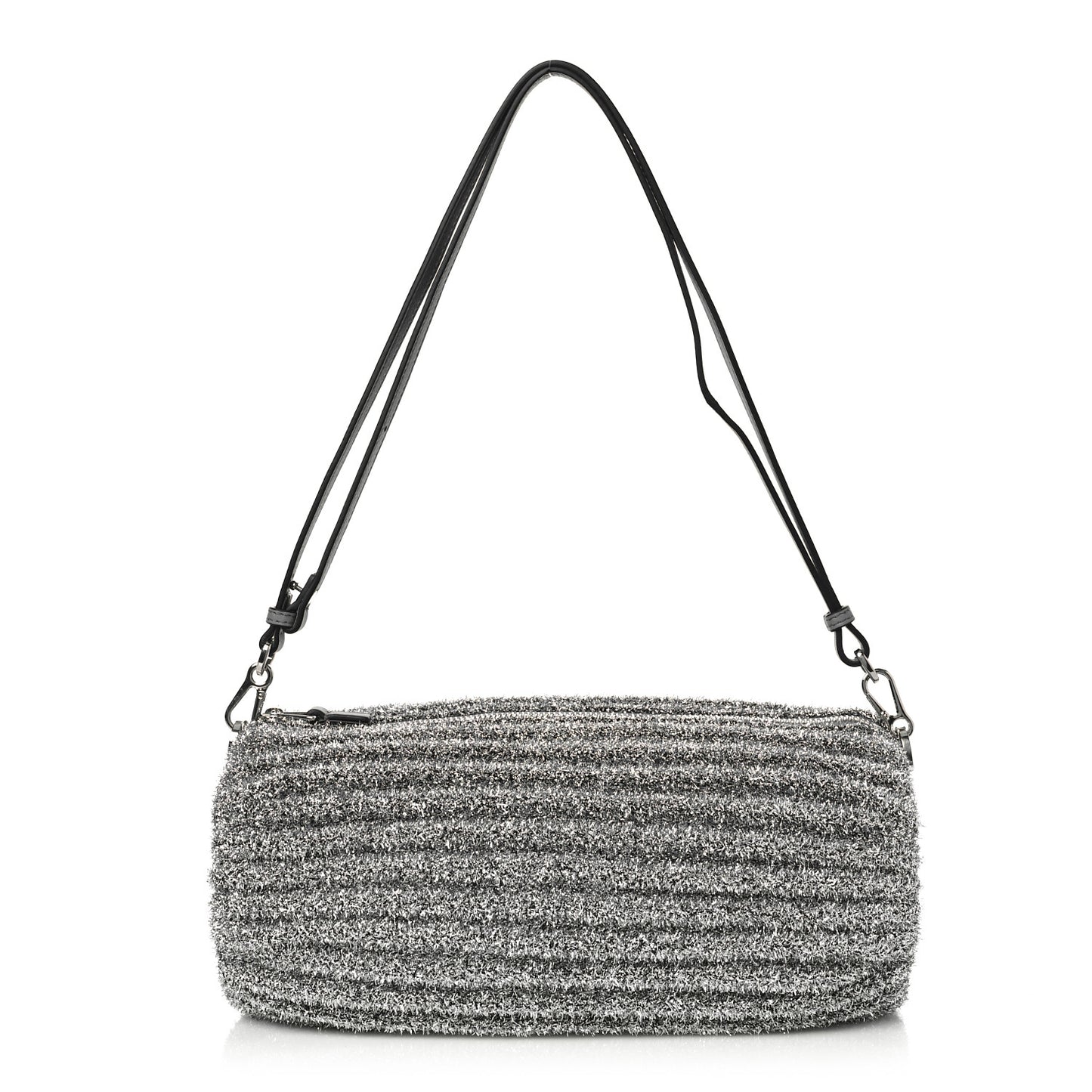Metallic Lurex Pleated Bracelet Pouch Shoulder Bag Silver