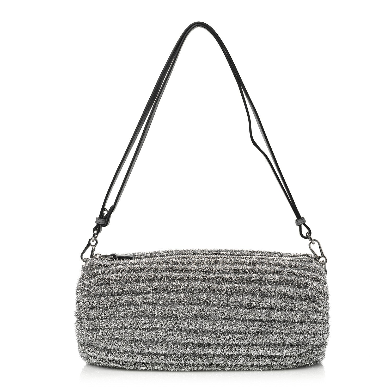 Loewe Metallic Lurex Pleated Bracelet Pouch Shoulder Bag Silver 1 of 9