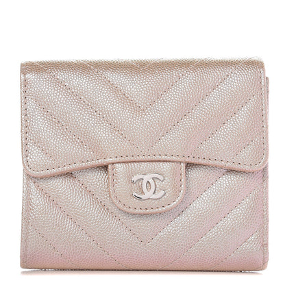 Chanel Metallic Caviar Chevron Quilted Compact Flap Wallet Light Gold 1 of 9