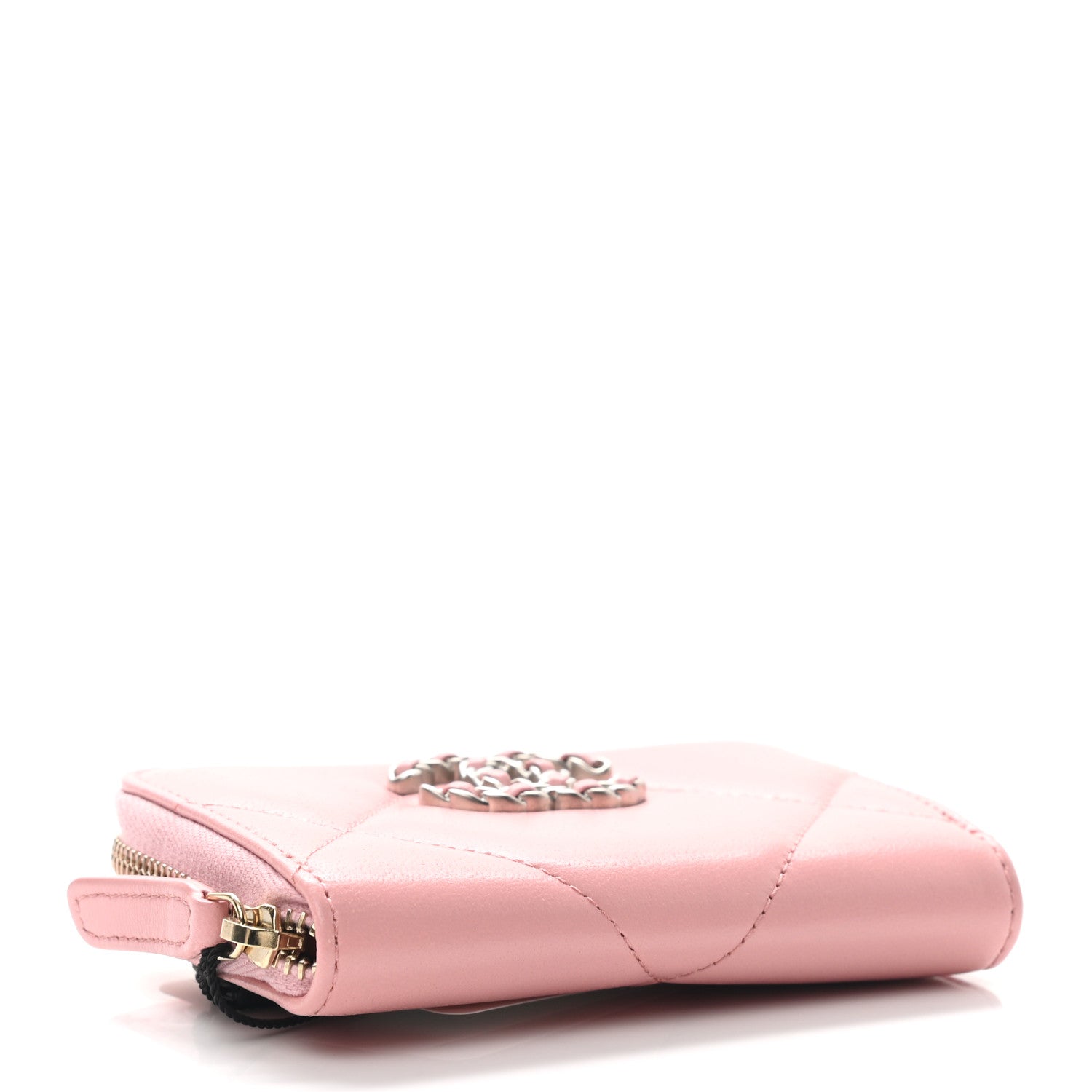 Chanel Lambskin Quilted Chanel 19 Zip Around Coin Purse Wallet Light Pink 4 of 7