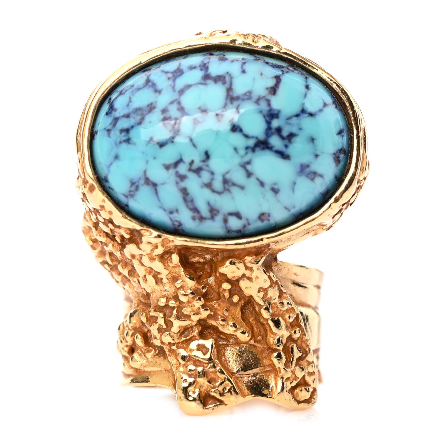 Saint Laurent Glass Cabochon Arty Ovale Ring 6 Gold Turquoise 1 of 3