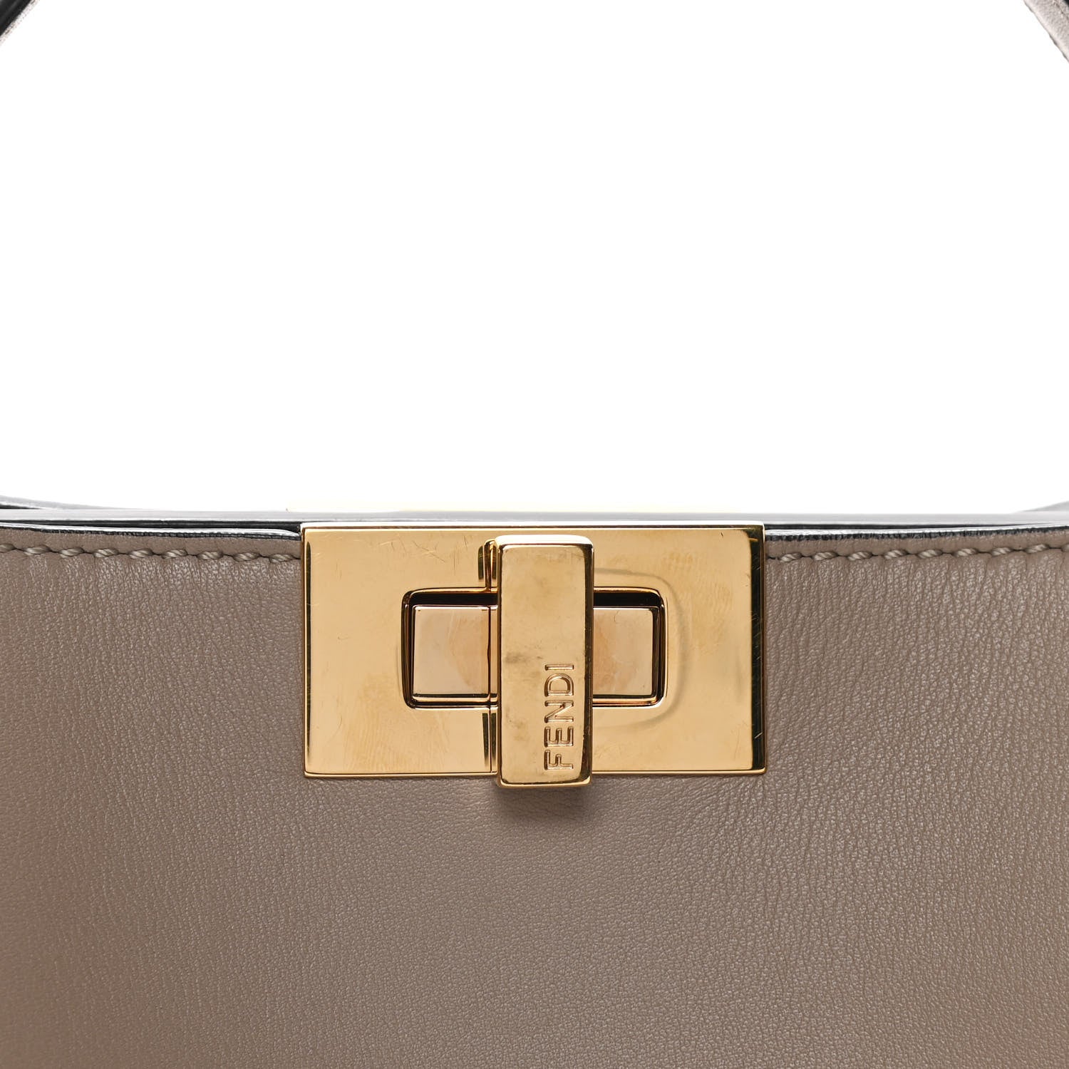 Fendi Vitello Tahiti Burro Medium Peekaboo Iconic Essentially Satchel Tortora Black 7 of 22
