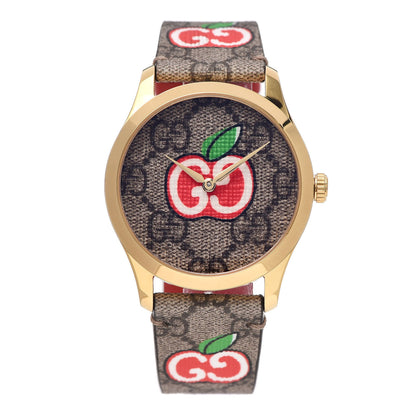 Gucci Stainless Steel Canvas 38mm G-Timeless Chinese Valentine's GG Apple Quartz Watch Brown 1 of 5