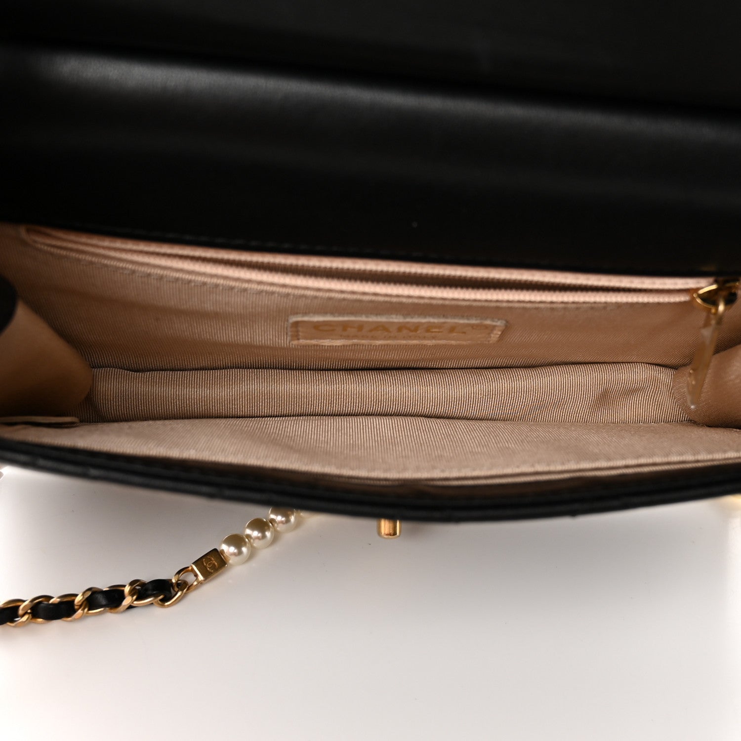 Chanel Lambskin Quilted Large Pearl Chain Flap Bag Black 5 of 13