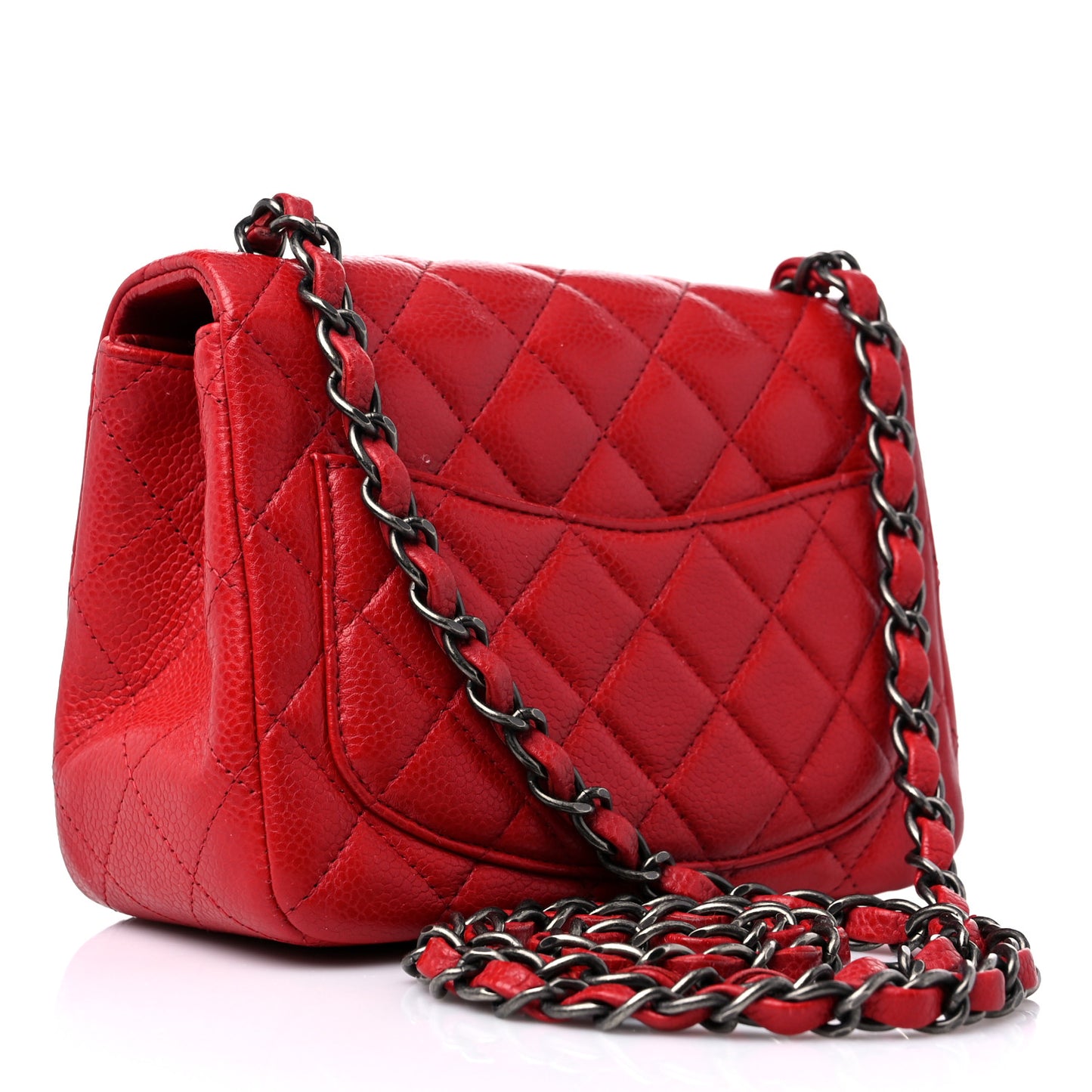 Caviar Quilted Mini Square Flap Red