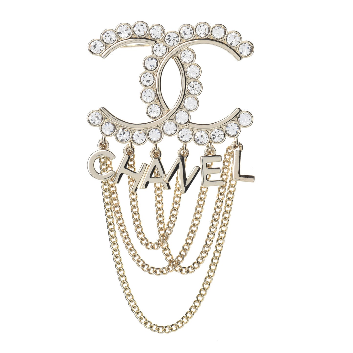 Metal Crystal Bow-tiful CC Chain Brooch Gold