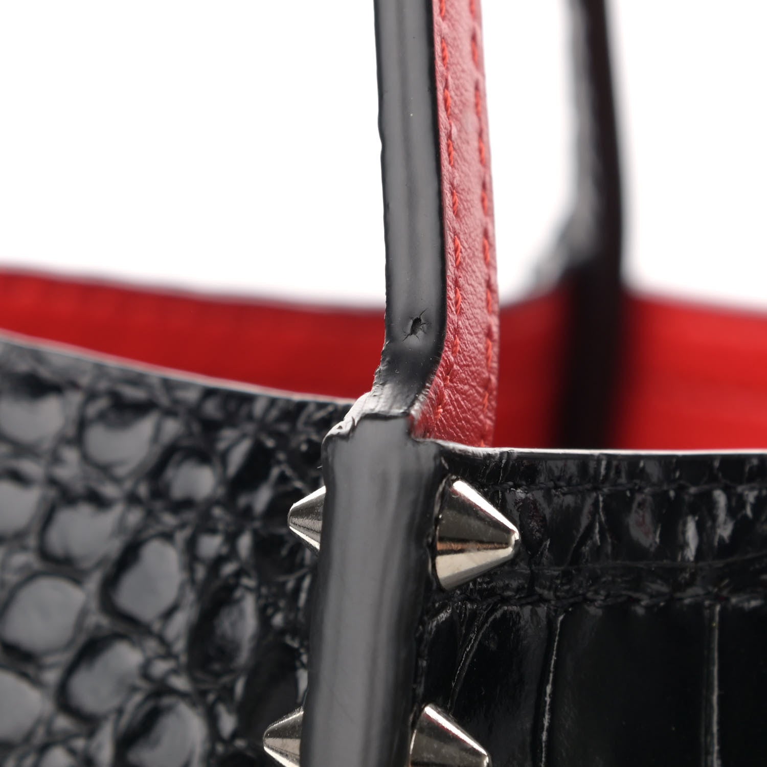 Christian Louboutin Crocodile Embossed Calfskin Spiked Small Cabarock Shopper Tote Black 10 of 10