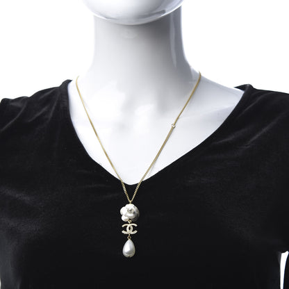 Chanel Crystal Pearl CC Camellia Necklace Gold 2 of 5