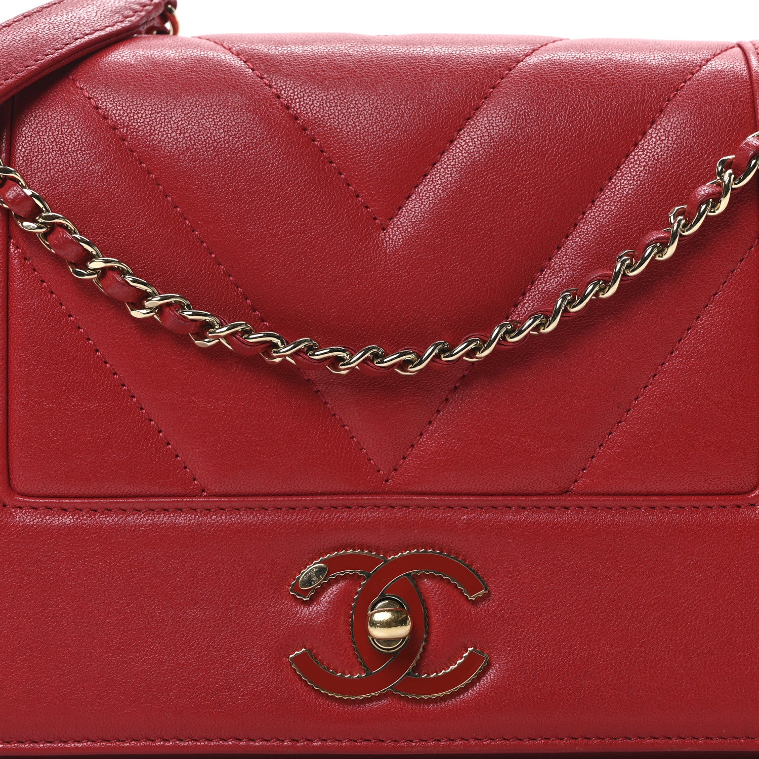 Chanel Sheepskin Chevron Quilted Vintage Mademoiselle Flap Red 8 of 10